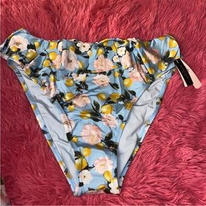 Victorias Secret Ruffled Ruffle Cheeky Swim Bikini Bottom High Waist Floral XL‎